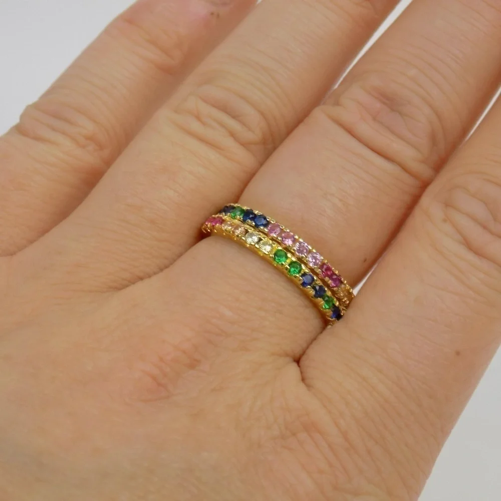 new! sz 6 dainty gold stacking ring eternity band rainbow